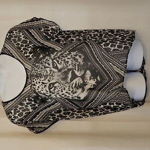 2XL HeartSoul Brand Black and White Leopard Print Blouse